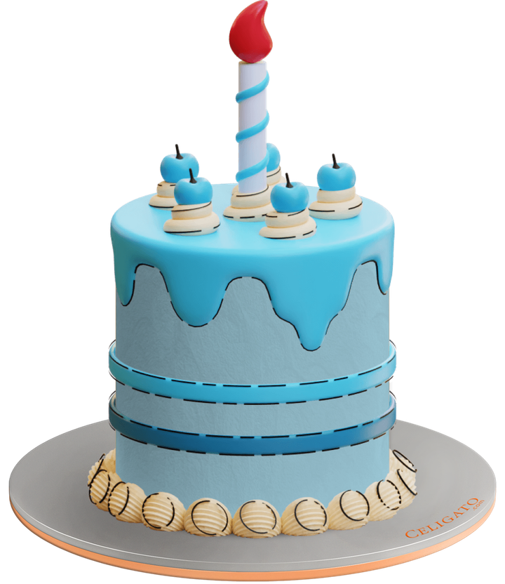 2D Blue cake on transparent background