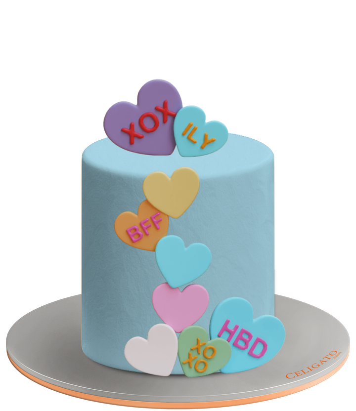 Ily BFF XOXO Anniversary Round Cake on transparent background