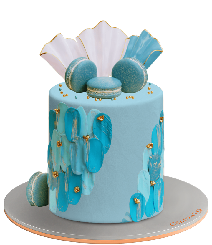 Blue Macarons cake on transparent background
