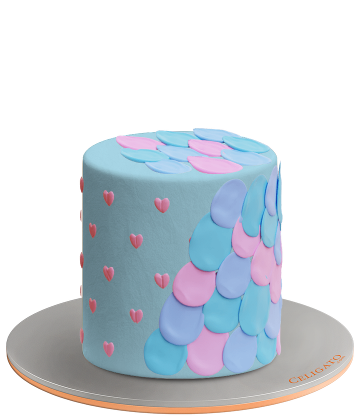 Pink & Blue Hearts Circles Soft Pink Cake on transparent background