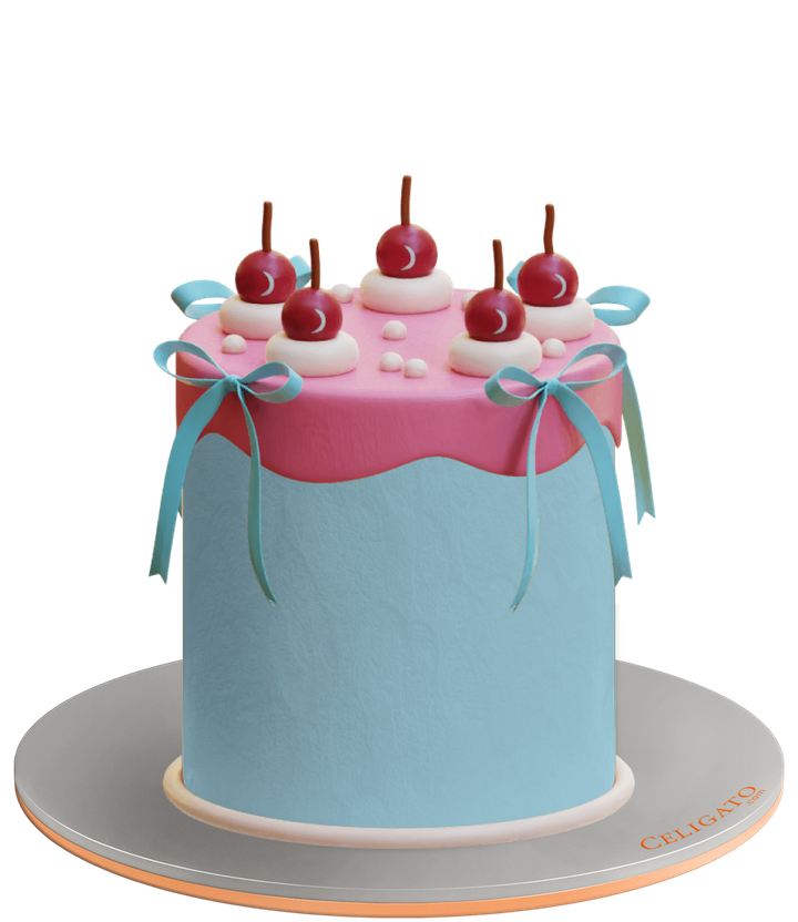 Blue Ribbons cake on transparent background