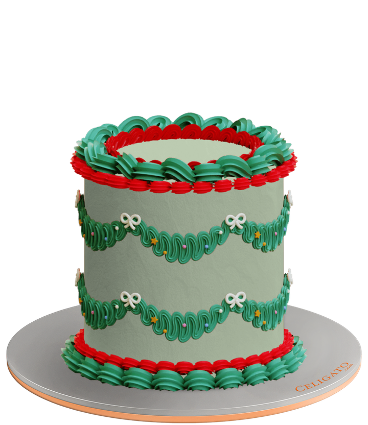 Retro Festive cake on transparent background