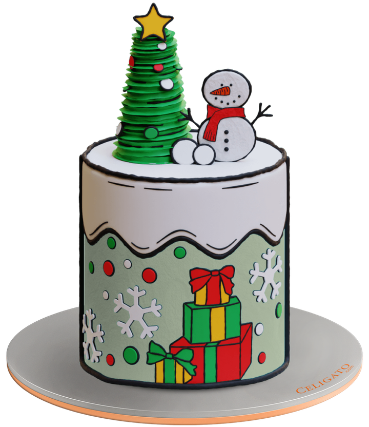 Winter Gifts cake on transparent background