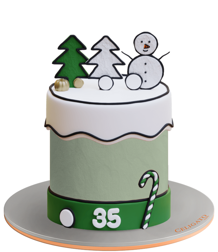 Snow Evergreen cake on transparent background