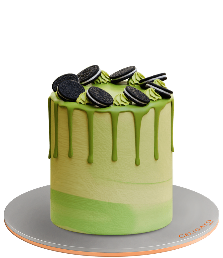 Pistachio Oreo cake on transparent background