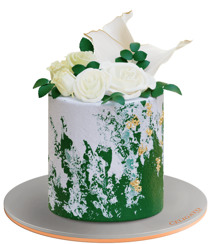 Floral Green Cake on transparent background