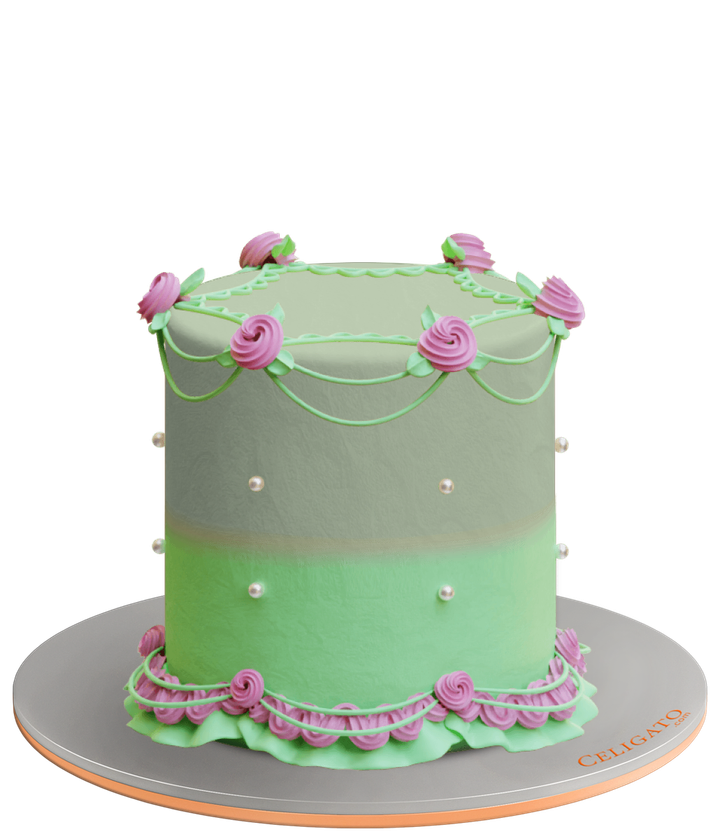 Green retro cake on transparent background
