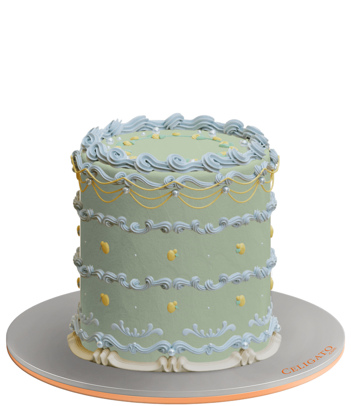 Lemon retro cake on transparent background