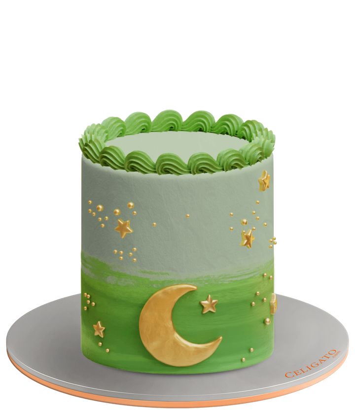 Ombre Moon Green Ramadan Nights Round Cake on transparent background