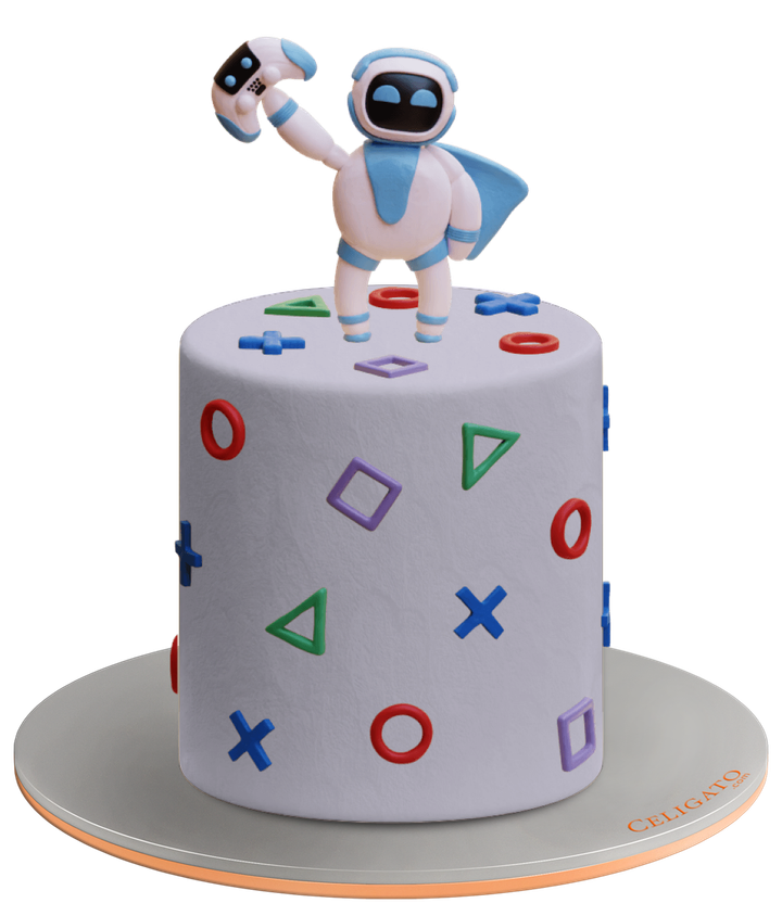 Astro Bot cake on transparent background