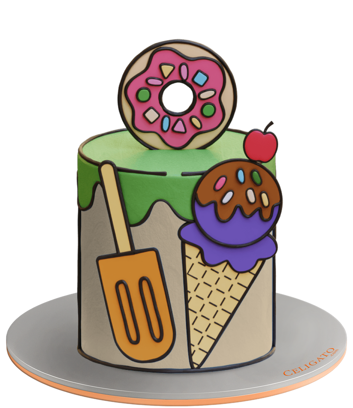 Comic Ice Cream cake on transparent background