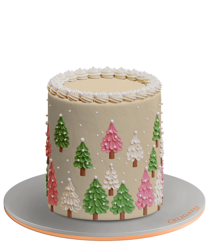 Festive Tree Kids Round Cake on transparent background