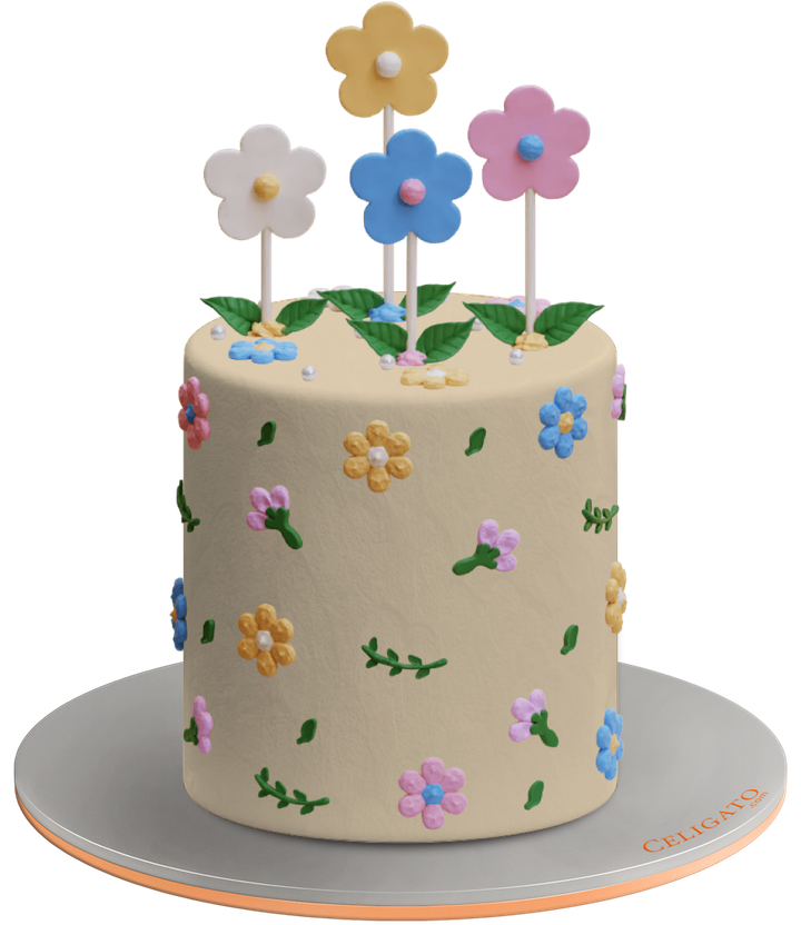 Flower Garden Roses Daisy Garden Cake on transparent background