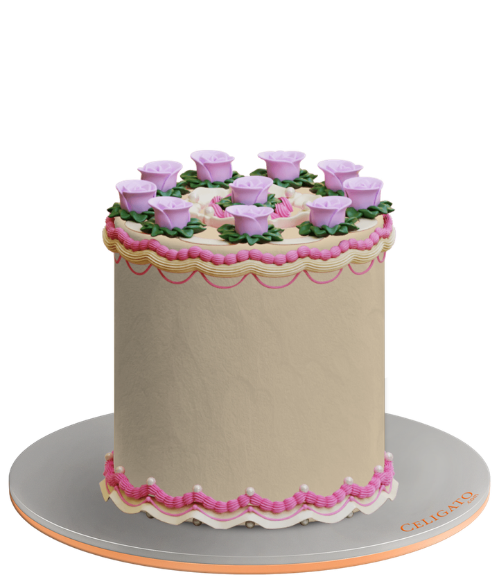 Rose fields cake on transparent background