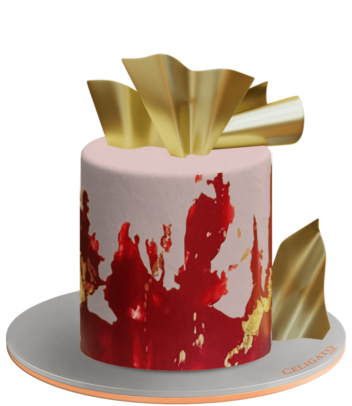 Red Gold cake on transparent background