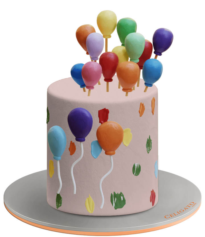 Flying Balloons Cake on transparent background