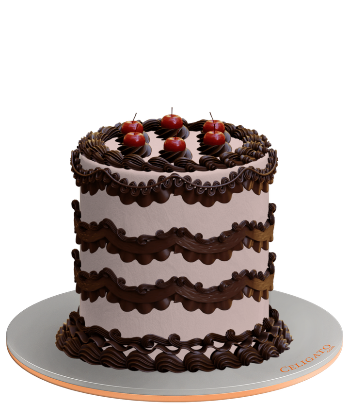 Cherry choco cake on transparent background