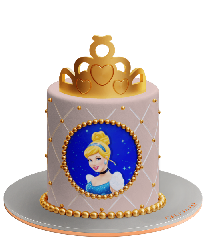 Cinderella Crown Cartoon Favorites Round Cake on transparent background