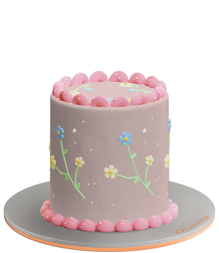 Floral Pink Cream Cake on transparent background
