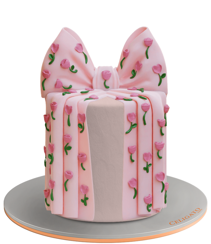 Floral Ribbon cake on transparent background