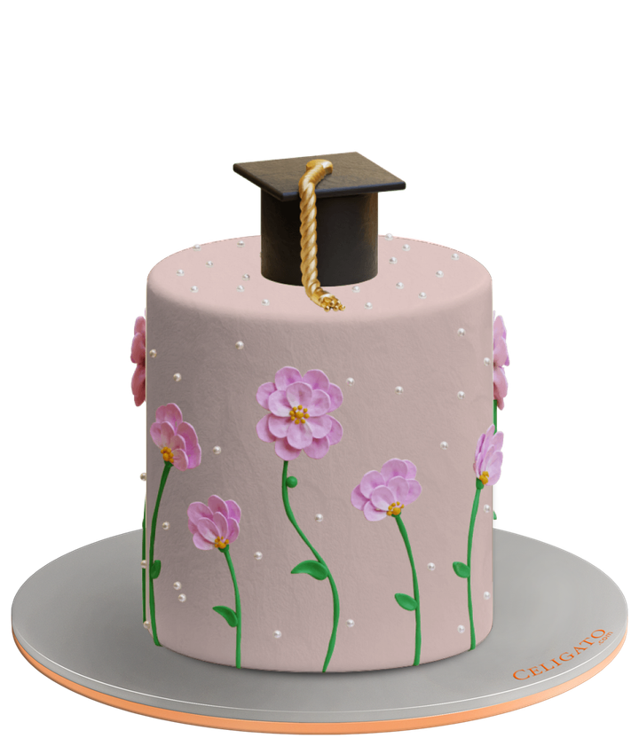 Grad Flowers cake on transparent background