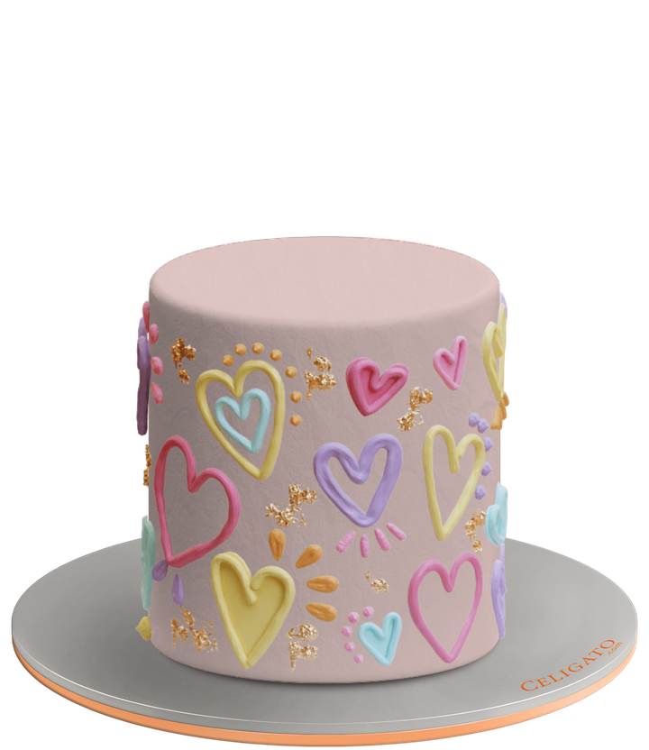 Heart doodles Anniversary Round Cake on transparent background