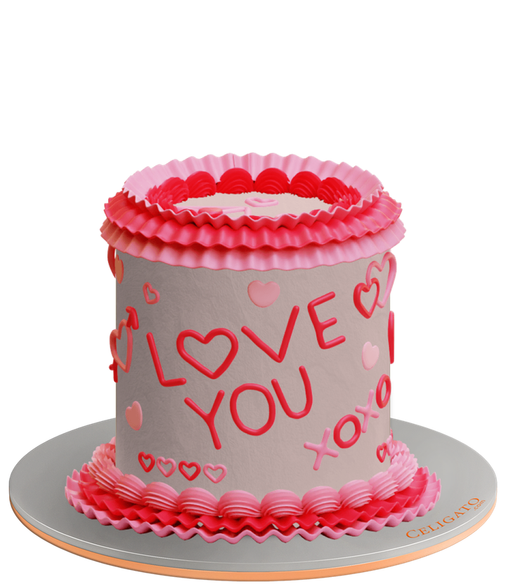 Love You XO cake on transparent background