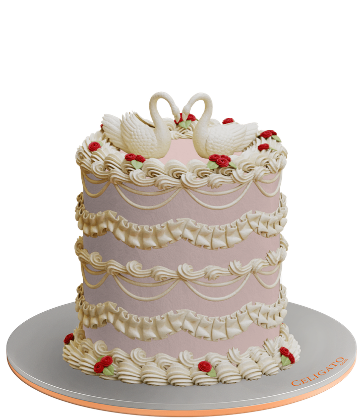 Love Swans cake on transparent background