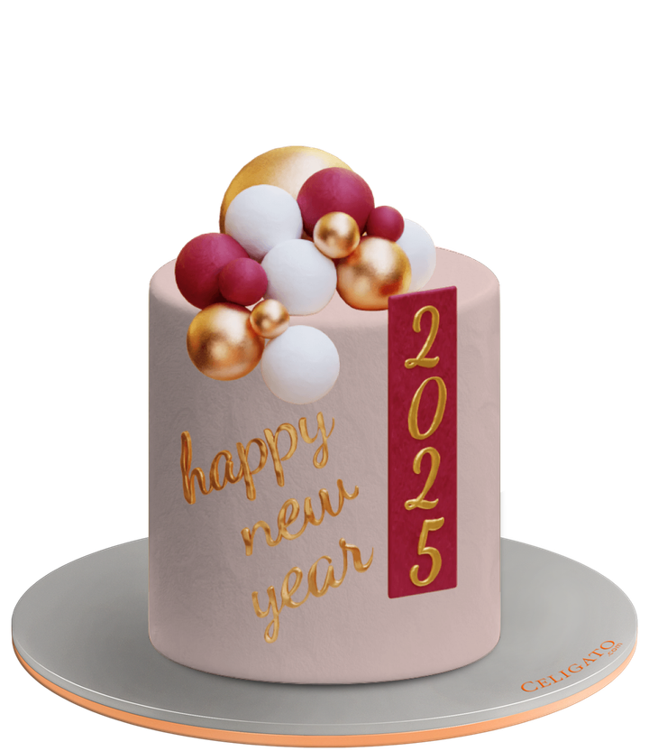Red & Gold Balls cake on transparent background