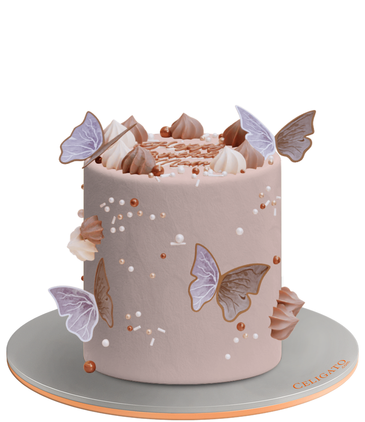 Butterflies cake on transparent background