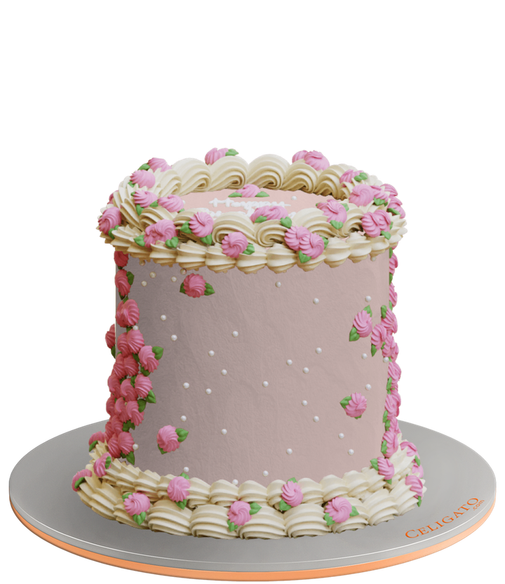 Rosy Retro Vintage Piping Cake on transparent background