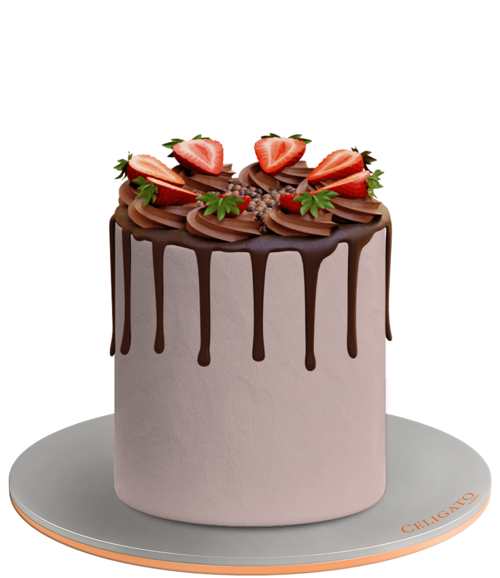 Strawberry Chocolate cake on transparent background