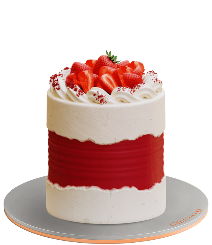 Strawberry Red Velvet cake on transparent background