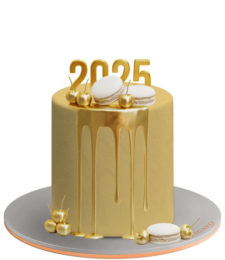 Gold Macarons cake on transparent background