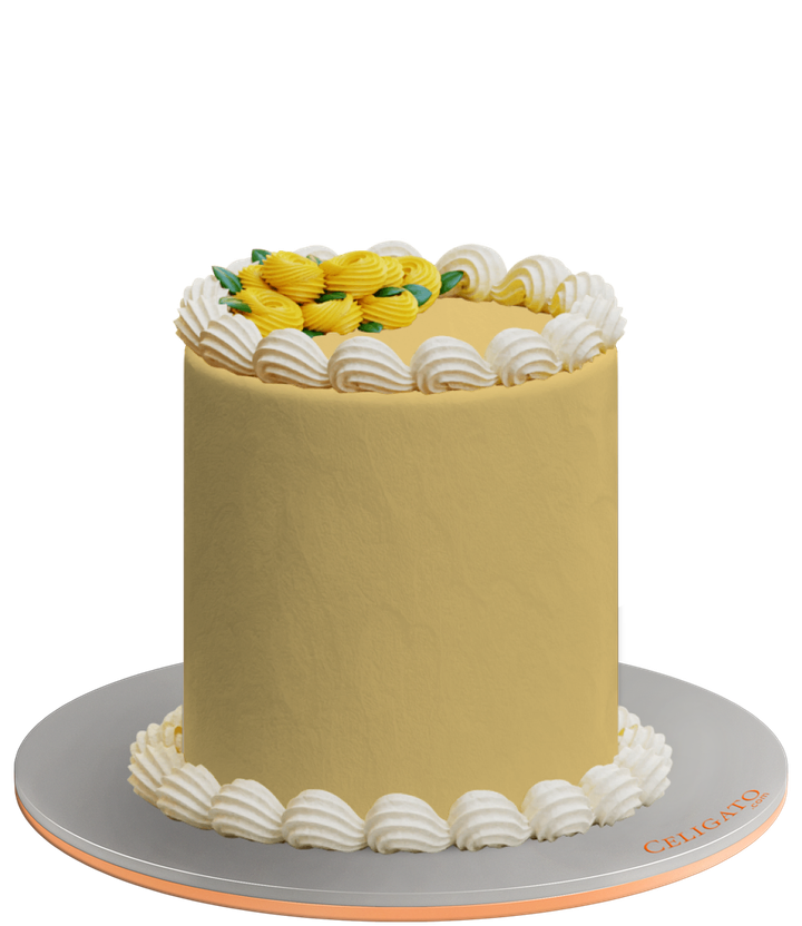 Classic yellow Vintage Piping Round Cake on transparent background