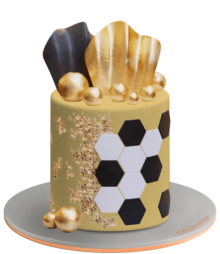 Gold flakes cake on transparent background