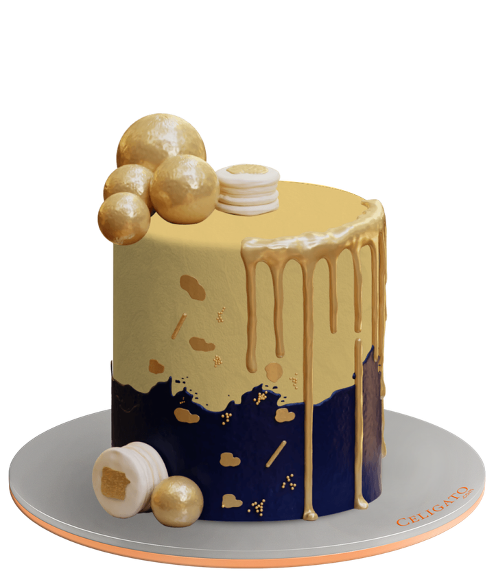 Gold Macaron cake on transparent background