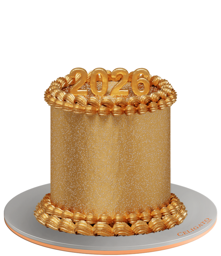 Gold shiny cake on transparent background