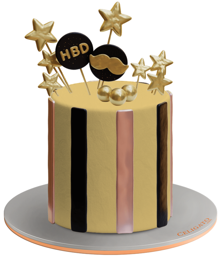 Gold stars cake on transparent background
