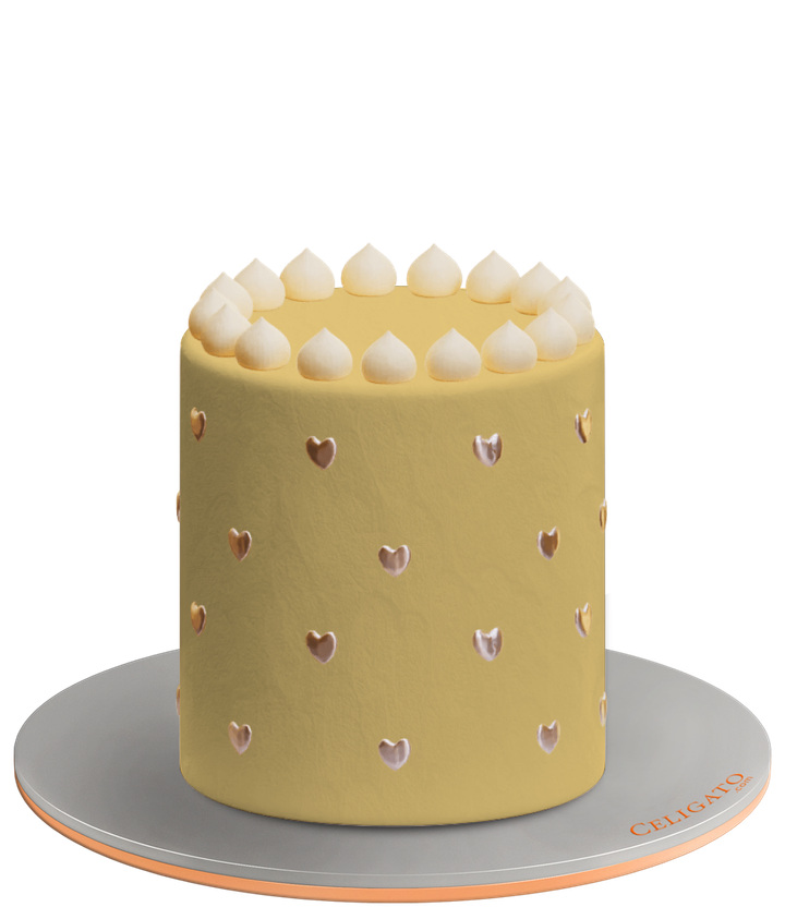 Golden Hearts cake on transparent background