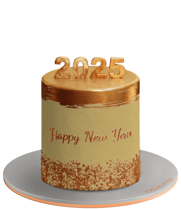 Gold Glitter cake on transparent background