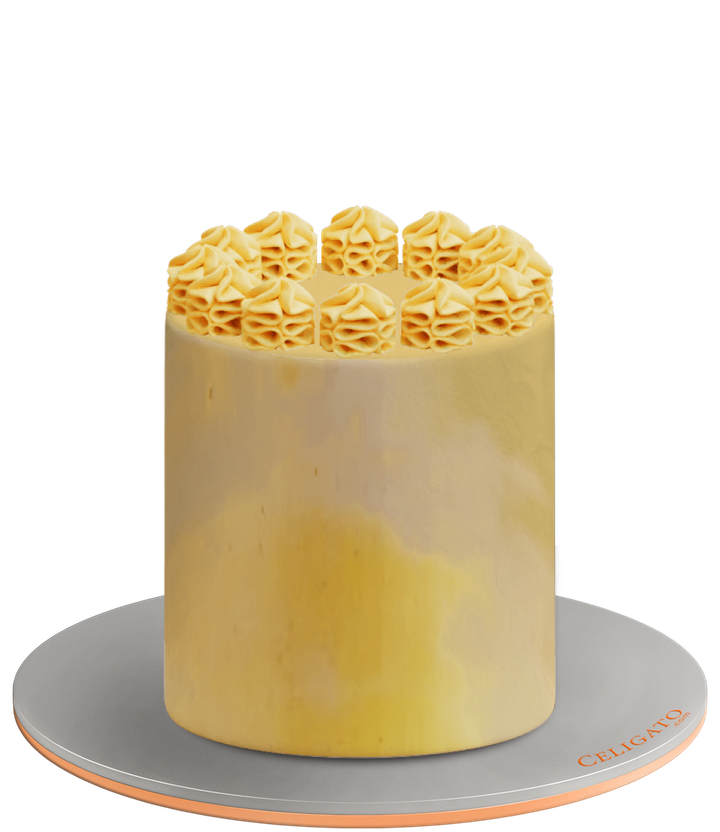 Yellow Piping Cream Vintage Piping Round Cake on transparent background