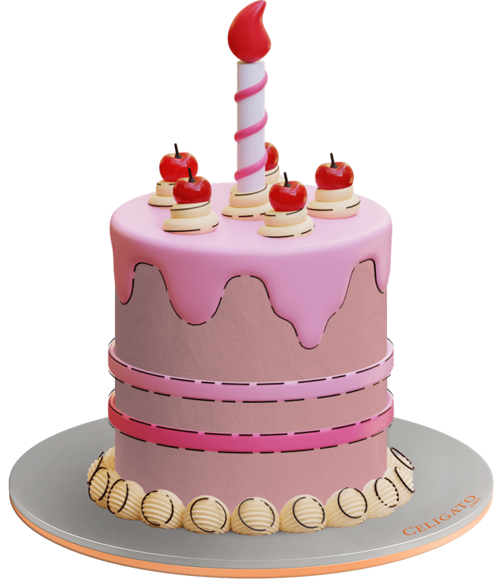 2D Pink cake on transparent background