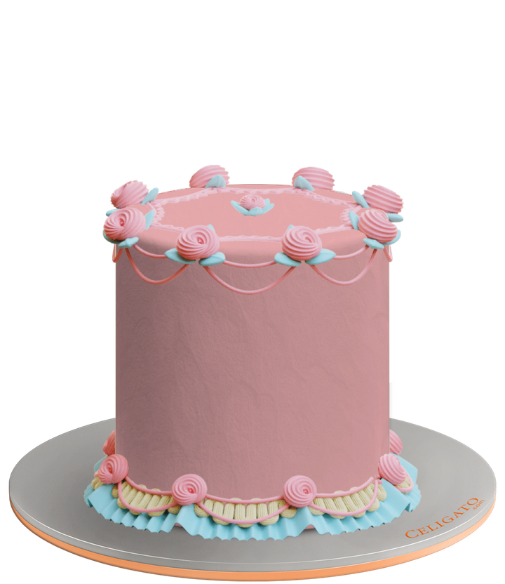 Rosebud Retro Pink Rose Cake on transparent background