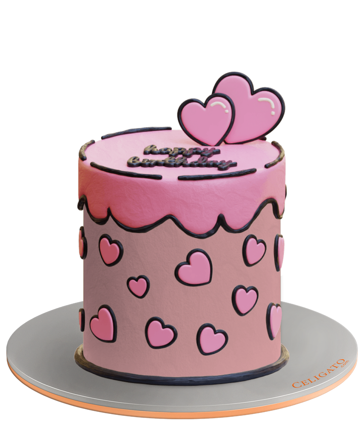 Comic Hearts cake on transparent background