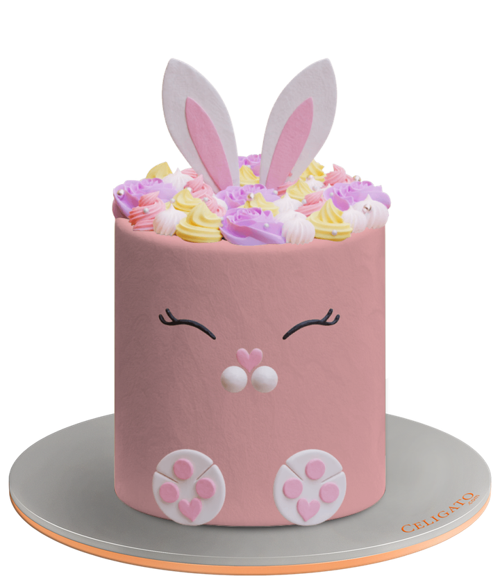 Floral Bunny cake on transparent background