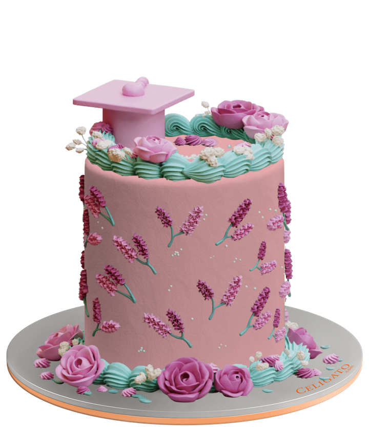 Floral Graduation cake on transparent background