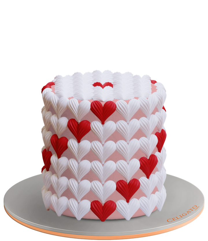 Hearts Red White Cake on transparent background