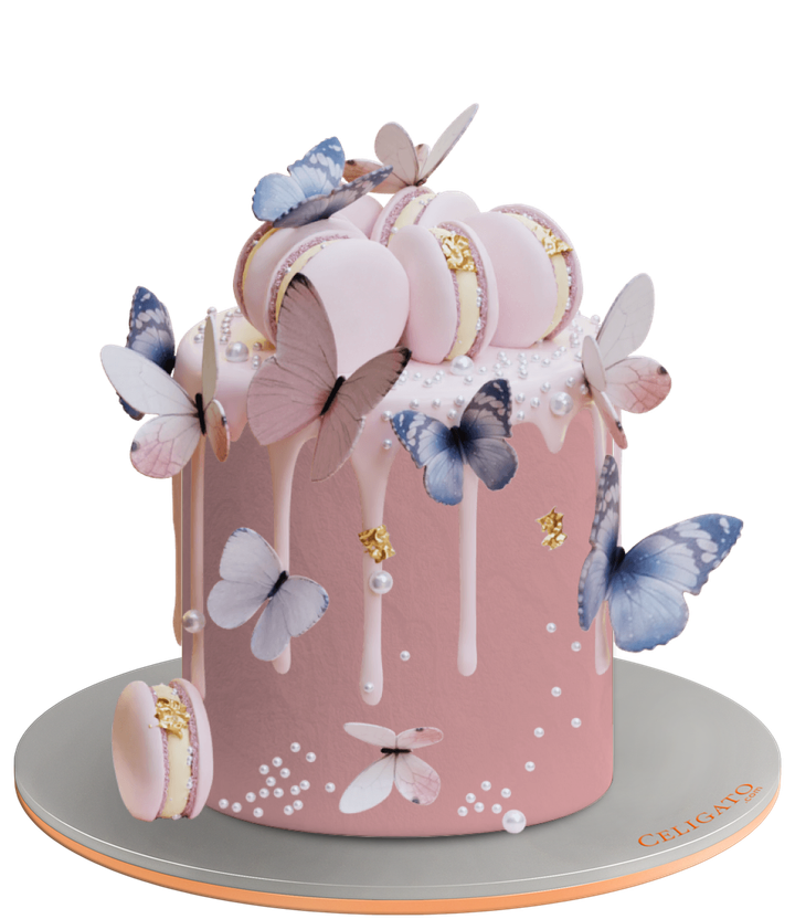 Pink Butterflies cake on transparent background