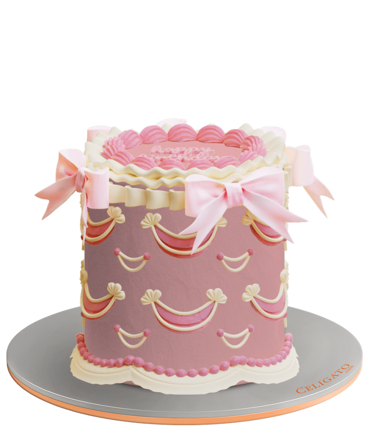 Pink Ribbons Ribbon Retro Cake on transparent background